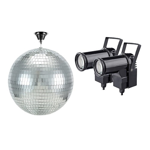 Mirror Ball With Multi Coloured Spotlights